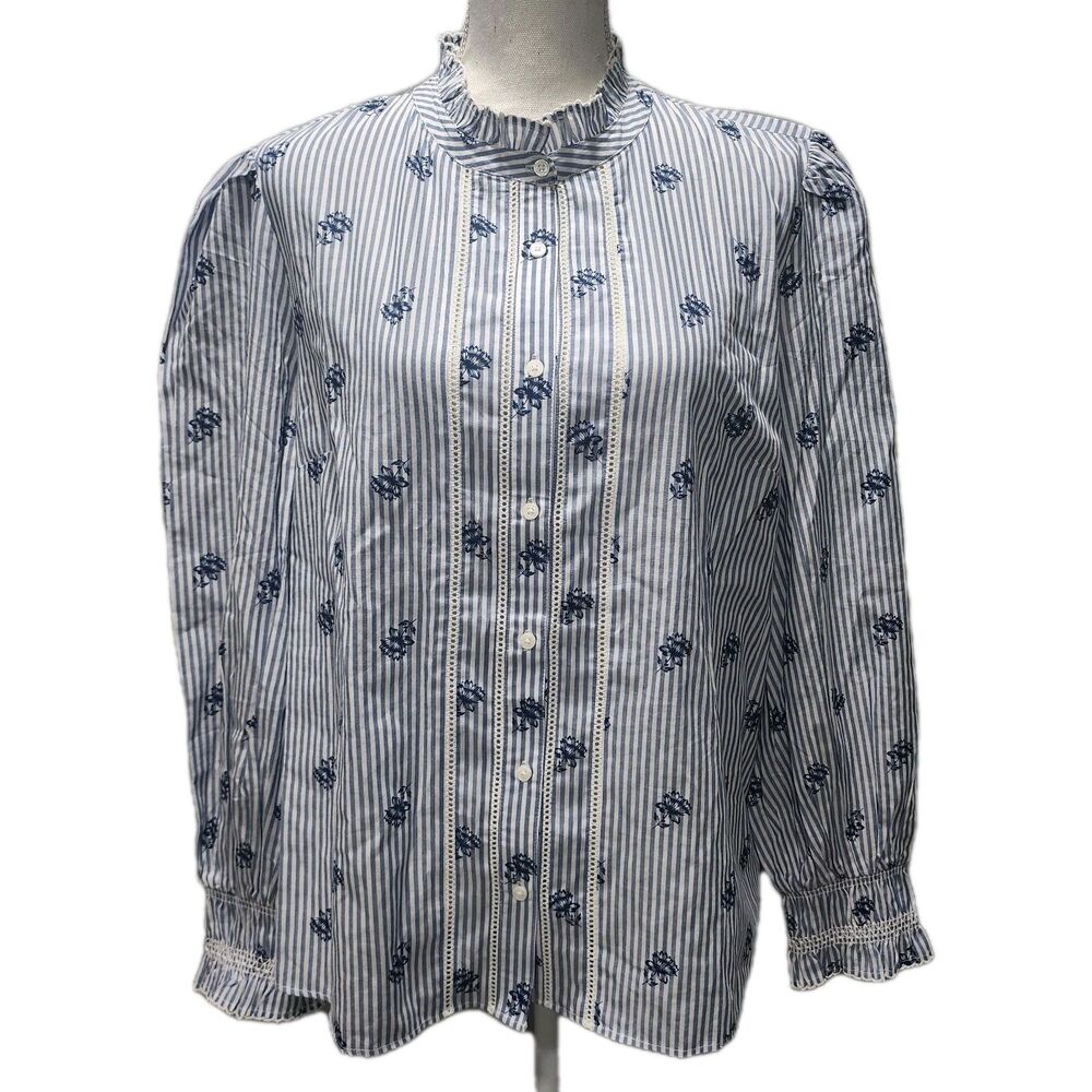 CeCe Women's Cotton Ruffle-Collar Lace-Detail Button-Up Blouse Plus Sizes XXL